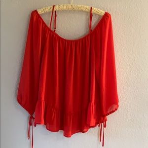 Wayf Cold Shoulder Ruffle Waist Blouse
